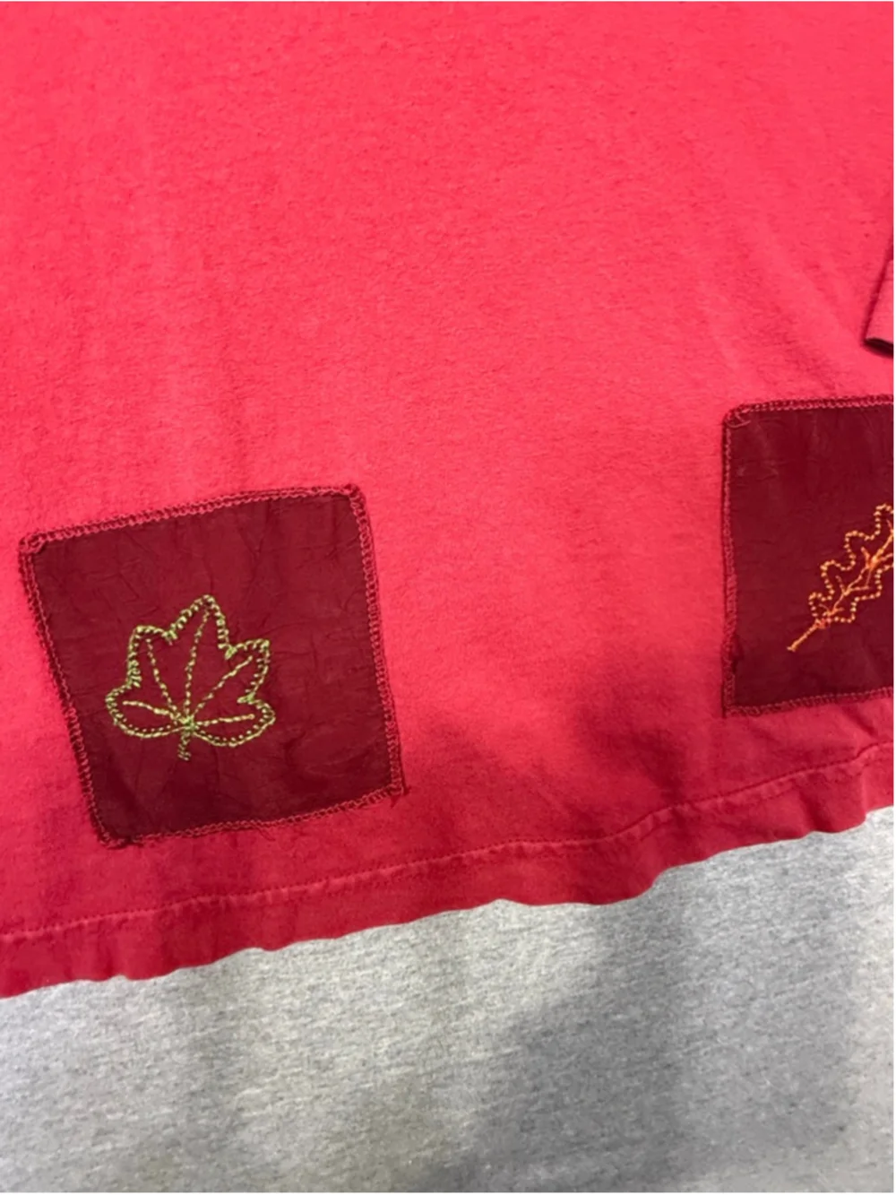 Rare Vintage Pictures Johnny Was Red Long Sleeve Tee with Leaf Embroidery 3X
